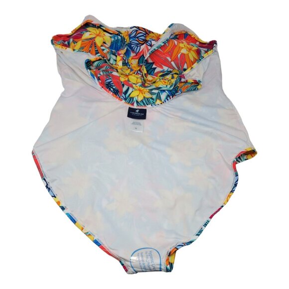 Caribbean Joe Shirred One-Piece Swimsuit Size 16 Floral Multicolor Slimming $108 - Picture 7 of 9